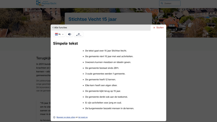 Screenshot van een uitgeklapt veld van Tolkie waarop de inhoud van de pagina is samengevat in simpele tekst