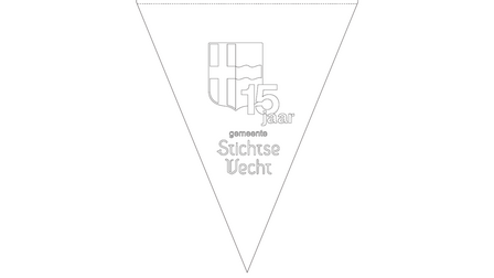Op het driehoekige vlaggetje staat een lijntekening van het jubileumlogo van gemeente Stichtse Vecht.